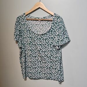 Lucky Brand Green Floral Short Sleeve Top
